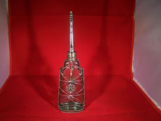 Vintage Moroccan Green Tinted Glass/Silver,  Perfume/Rose Water Bottle,  Sprinkler 3