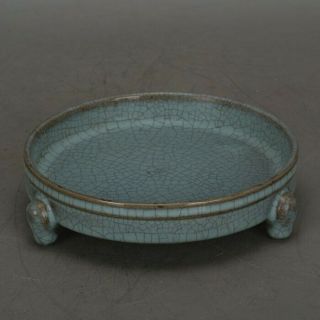 Chinese Old Hand Made Ru Kiln Azure Glaze Porcelain Three Foot Brush Wash C01