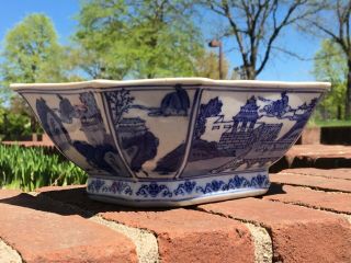 Antique Chinese Blue And White Porcelain Bowl With Writing - Kangxi Period