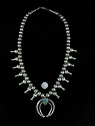 Antique Navajo Squash Blossom Necklace Heavy Silver And Turquoise