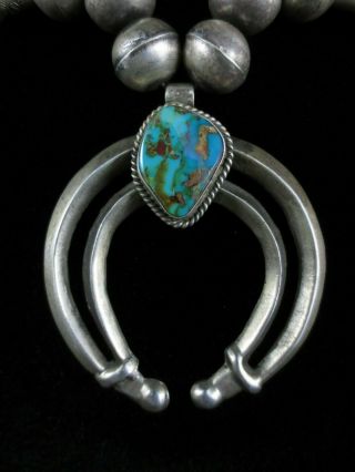 Antique Navajo Squash Blossom Necklace Heavy Silver And Turquoise 2