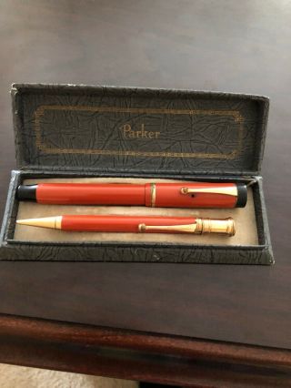 Vintage Late 20s Early 30s Parker Red (orange) 14 Kt.  Duofold Senior Size Pen S
