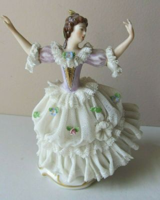 Antique Vintage Dresden Lace Dancing Lady Porcelain Figurine Made In Germany