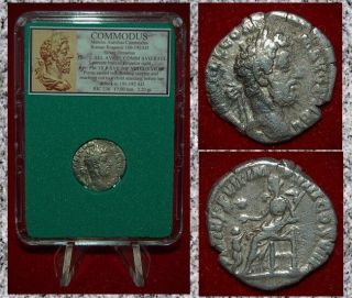 Ancient Roman Empire Coin Commodus Pietas Emperor Gladiator Silver Denarius