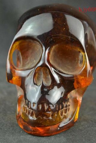 4.  5 " Collectible Decorate Skull Burma Handwork Artificial Amber Carving Statue