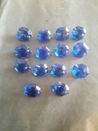 QTY 76 VINTAGE CRYSTAL GLASS GREEN & BLUE CHANDELIER DROPS BUTTONS.  SPARES. 3