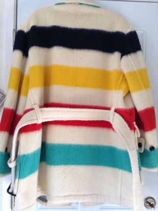 Vintage Hudson Bay 4 Point Men ' s Blanket Coat 100 Wool made in England Stripe 10
