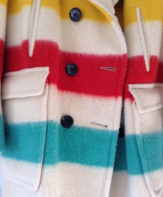 Vintage Hudson Bay 4 Point Men ' s Blanket Coat 100 Wool made in England Stripe 6