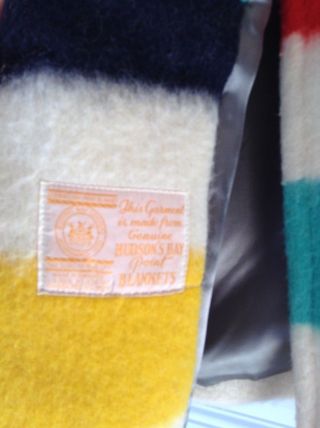 Vintage Hudson Bay 4 Point Men ' s Blanket Coat 100 Wool made in England Stripe 7
