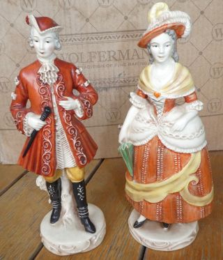 Vintage Germany Porcelain Figurine Pair Man & Plumed Hat Lady Us Zone Fr53 Tr