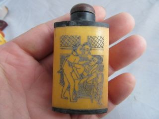 Chinese Master Hand - Painted Characters The Story Cattle Bone Snuff Bottle 11