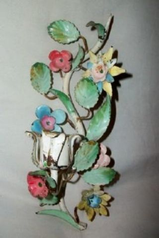 Italian Tole Candle Sconce Flowers Great Colors Chippy French Chic And Shabby