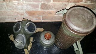Ww2 German Gas Mask And Canister With Straps In.