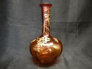 Antique Gilt Enamel Amberina Art Glass Vase Mt.  Washington Harrach Webb