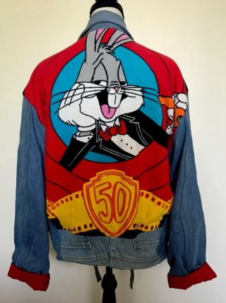 Rare Vintage Unisex Too Cute Looney Tunes Bugs Bunny In Tux Denim Jacket,  Large