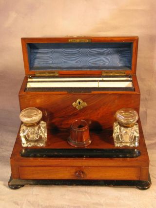 Antique Victorian Vintage Gothic Style Desk Top Stationary Cabinet Ink Well 1875 3