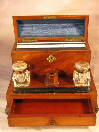 Antique Victorian Vintage Gothic Style Desk Top Stationary Cabinet Ink Well 1875 8