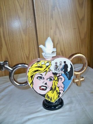 (r) Vintage Paul Cardew Lichtenstein Pop Art Lovers Heart,  Teapot