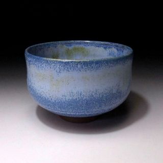 UA5: Vintage Japanese Pottery Tea bowl,  Seto ware,  Artistic blue glaze 3