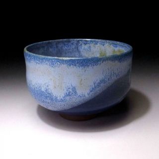 UA5: Vintage Japanese Pottery Tea bowl,  Seto ware,  Artistic blue glaze 4