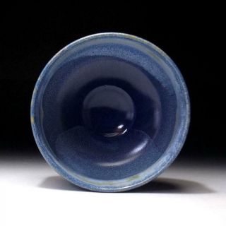 UA5: Vintage Japanese Pottery Tea bowl,  Seto ware,  Artistic blue glaze 6