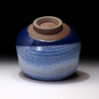 UA5: Vintage Japanese Pottery Tea bowl,  Seto ware,  Artistic blue glaze 7