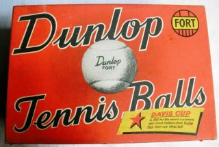 1952 OLD UNIQUE Vintage Dunlop Fort TENNIS BALLS FULL BOX DAVIS CUP 1951 2