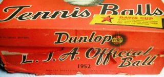 1952 OLD UNIQUE Vintage Dunlop Fort TENNIS BALLS FULL BOX DAVIS CUP 1951 4