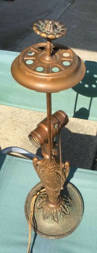 Antique Cast Iron Slag Glass Lamp Base With Bryant Lamp Socket