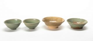 Group Of 4 Chinese Antique/vintage Celadon Glazed Bowls