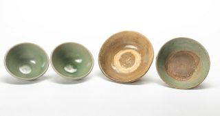 Group Of 4 Chinese Antique/Vintage Celadon Glazed Bowls 2