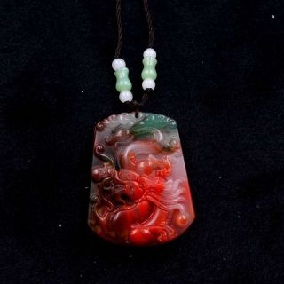 Chinese Natural Hetian Jade Hand - Carved Dragon Pendant G43