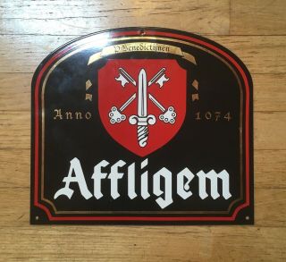 Rare Vintage Nos Porcelain Enamel Affligem Belgian Beer Tombstone Steel Pub Sign