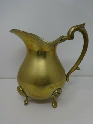 Vintage Brass Metal Water Pitcher Leonard Silver Epns 6 " Tall Footed With Handle