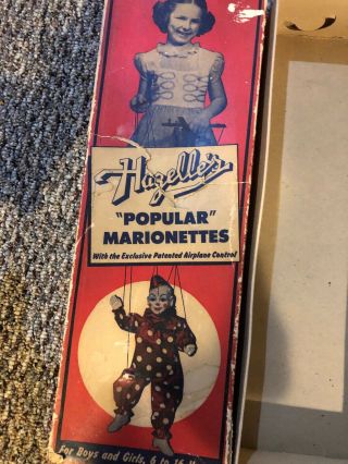 Vintage Hazelle ' s Marionette Puppet 801 Teto The Clown W/ Box 1950s 6