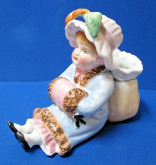 Antique German Bisque Girl Child Figurine Vase,  Ca.  Late 1800s