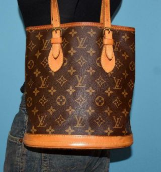 Vtg Louis Vuitton Monogram Bucket Small Tote Carryall Shoulder Purse Bag Usa