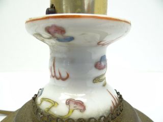 Antique Old Brass Metal Porcelain Electric Hand Painted Table Lamp Light 3