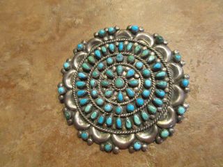 3 " Huge Vintage Navajo Begay Sterling Silver Petit Point Turquoise Pin & Pendant