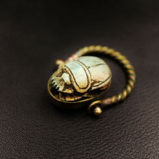Unique Antique Copper Ring With Scarab Beetle Amulet Of Ancient Egyptian