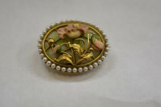 Antique 18k Gold Enamel Seed Pearl Brooch/pin Circa 1867 3 - D Look