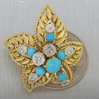 Vintage Van Cleef & Arpels 18k Gold Diamond Turquoise Maple Leaf Single Earring 3