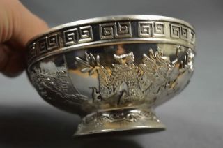 Collectable Handwork Exorcism Old Miao Silver Carve Phoenix Dragon Souvenir Bowl