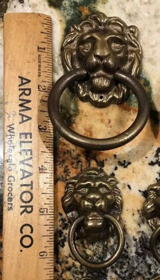 10 Vintage Lion’s head Solid Brass Drawer Cabinet Pulls With Ring Hardware 2