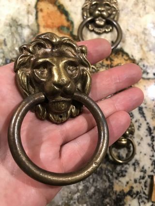 10 Vintage Lion’s head Solid Brass Drawer Cabinet Pulls With Ring Hardware 3