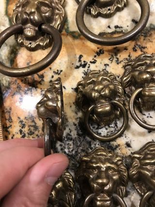 10 Vintage Lion’s head Solid Brass Drawer Cabinet Pulls With Ring Hardware 4
