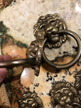 10 Vintage Lion’s head Solid Brass Drawer Cabinet Pulls With Ring Hardware 5