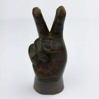 Vintage Carved Wood Hand Fingers Peace Sign Figure