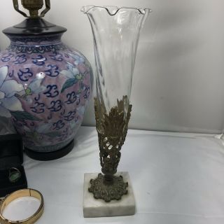 Antique Nouveau Brass Epergne Vase With Glass Figures Pairpoint?