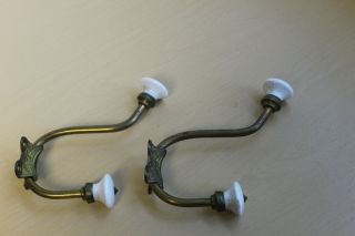 2 Matching Vintage Brass And Porcelain Hat/coat Hooks